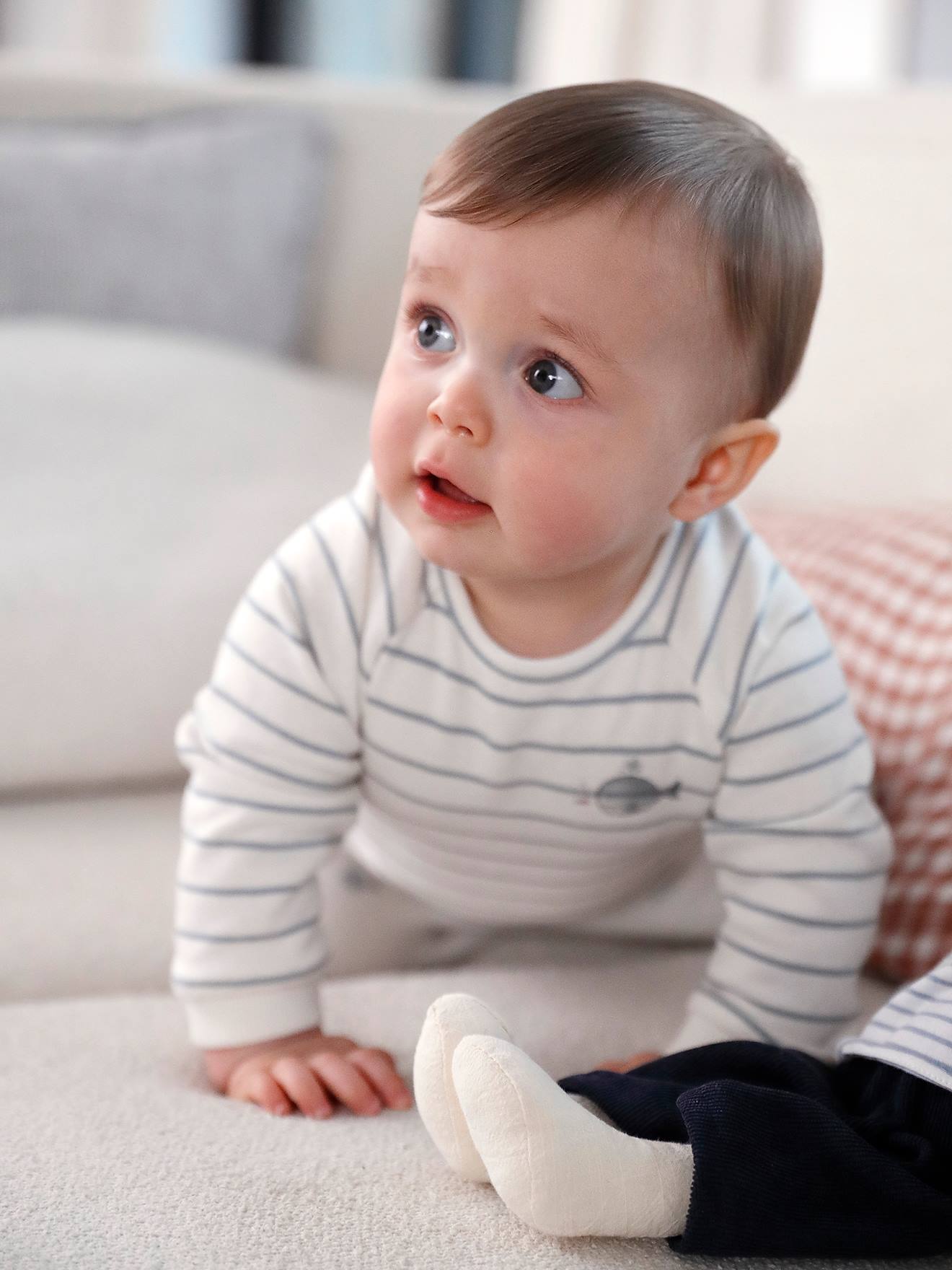 Ensemble bébé sweat et pantalon beige clair raye