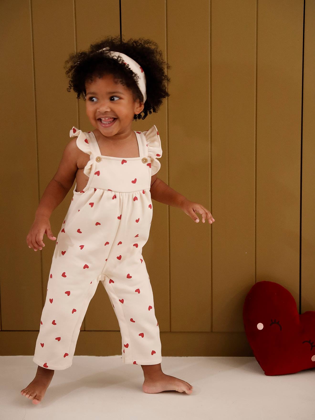 Salopette bébé fille molleton + bandeau vanille