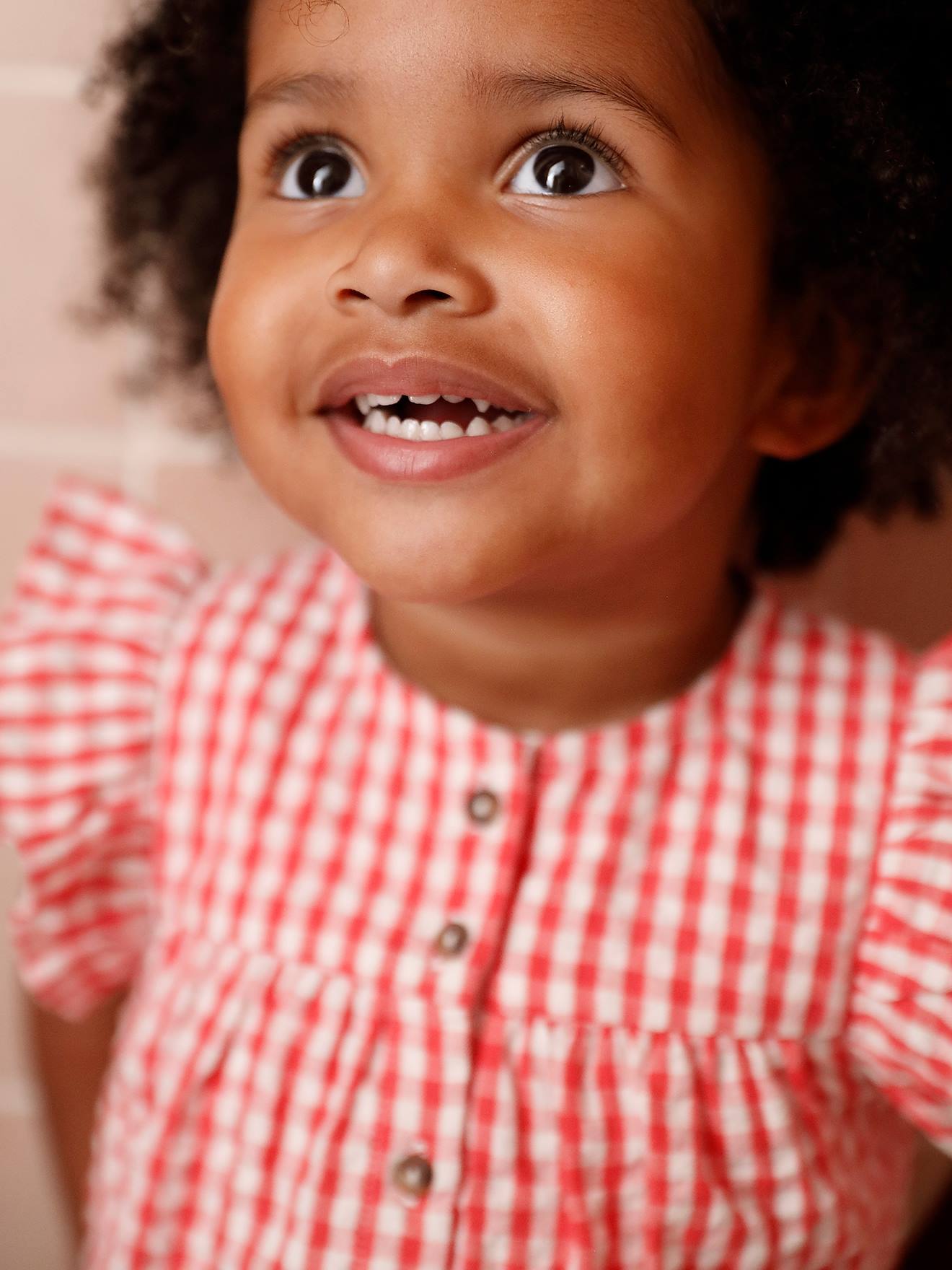 Blouse en seersucker vichy bébé manches courtes à volant carreaux rouge