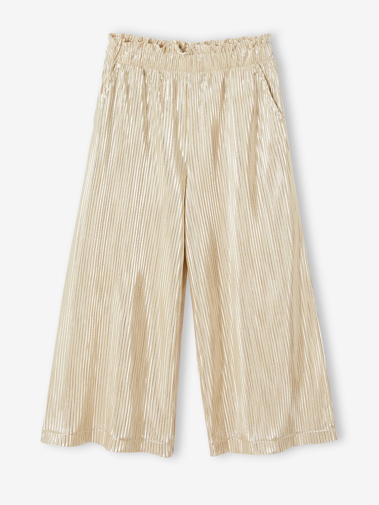 Pantalon large lamé cérémonie fille effet plissé or
