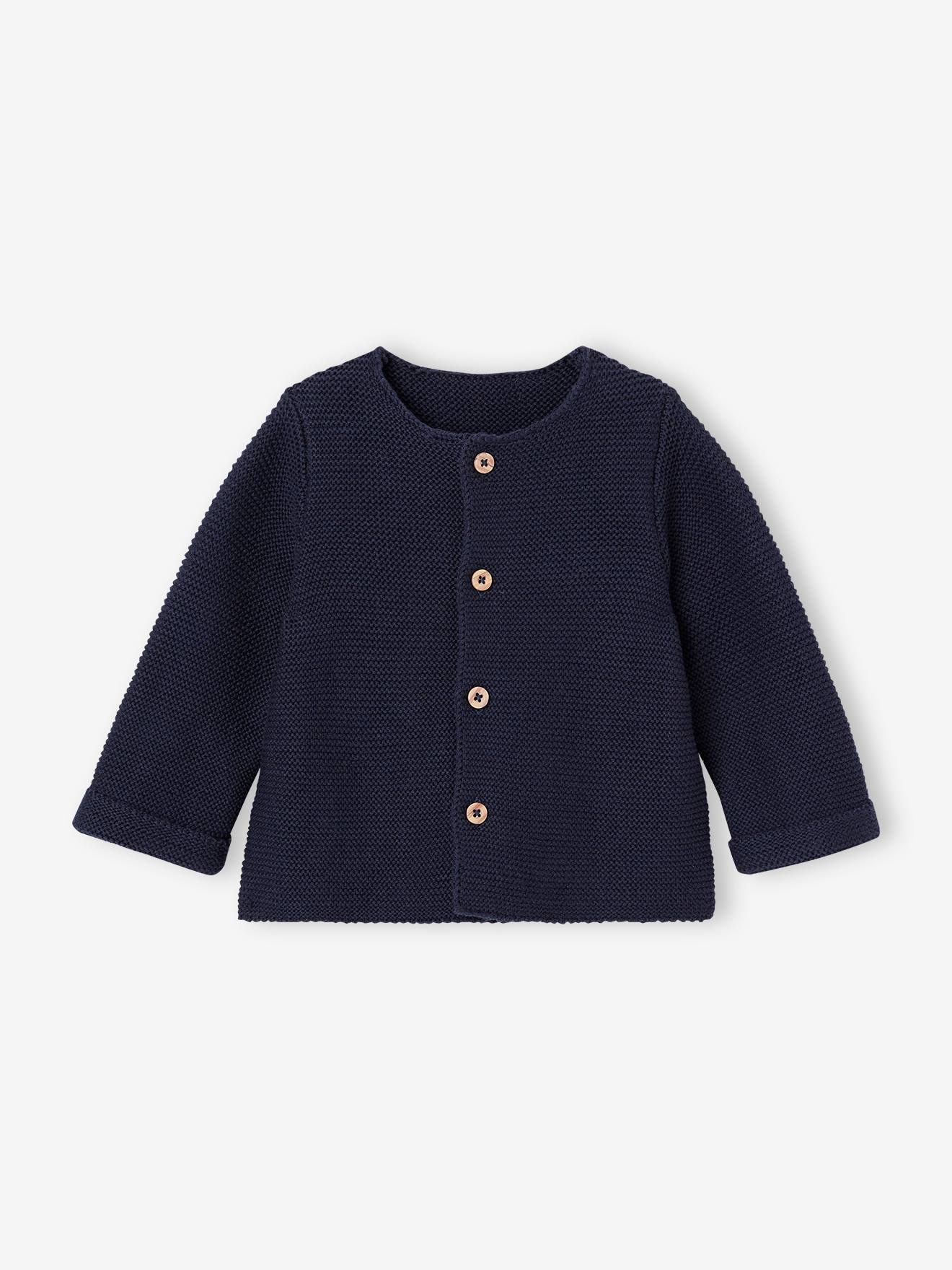 Gilet bb naissance maille point mousse marine 13 €