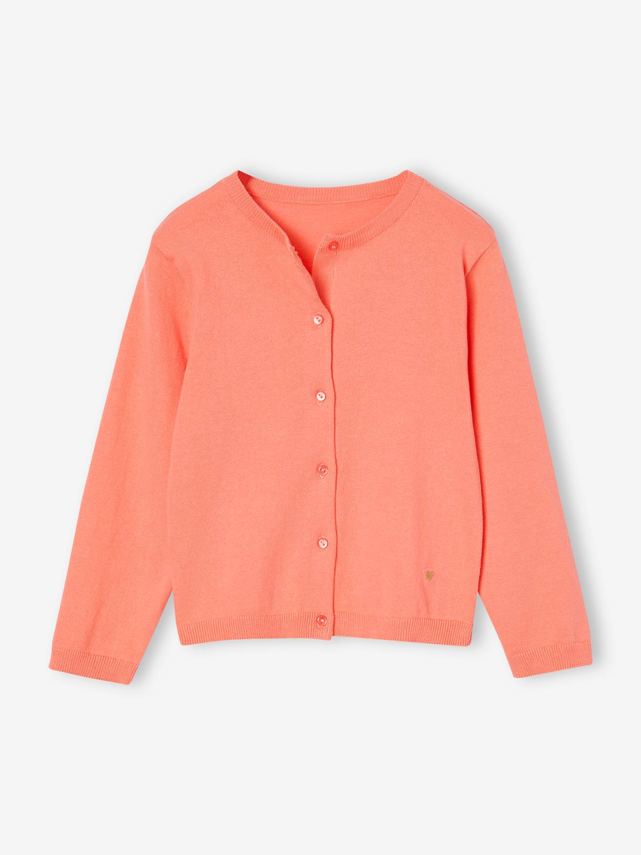 Gilet fille en maille fine corail