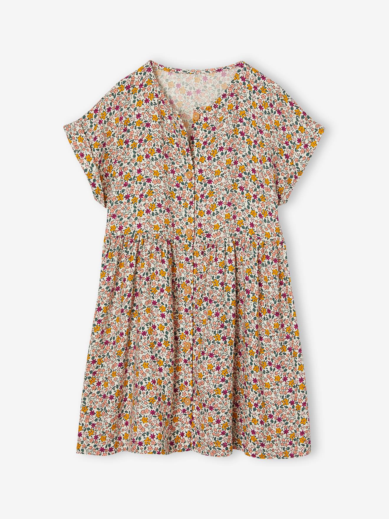 Robe à fleurs boutonnée fille écru