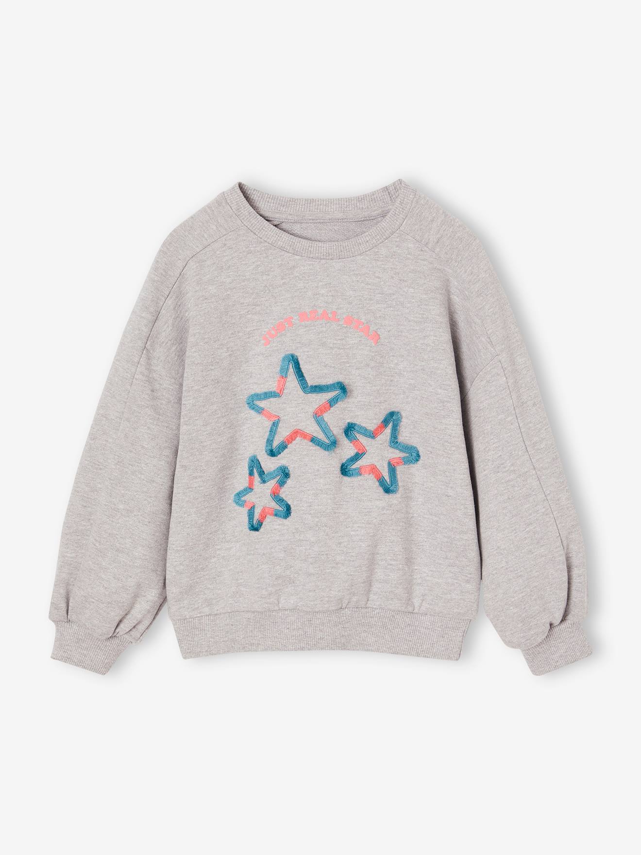 Sweat motif fantaisie fille gris chiné