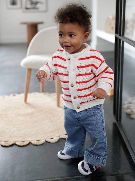 Bébé-Pantalon large bébé fille denim léger ceinture imprimée