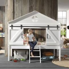 -Lit cabane forme maison en pin et imitation bois blanc 90x200 Henrik