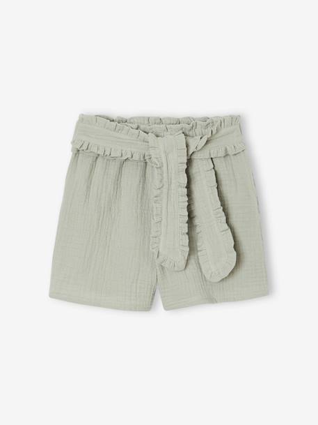 Fille-Short en gaze de coton avec ceinture fantaisie fille