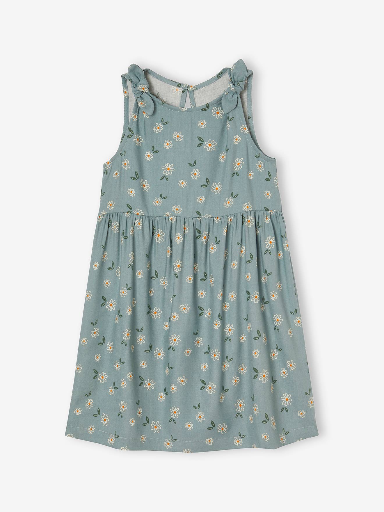 Robe sans manches imprimée à nouettes fille vert sauge