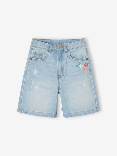 Fille-Bermuda fille en jean brodé fleurs