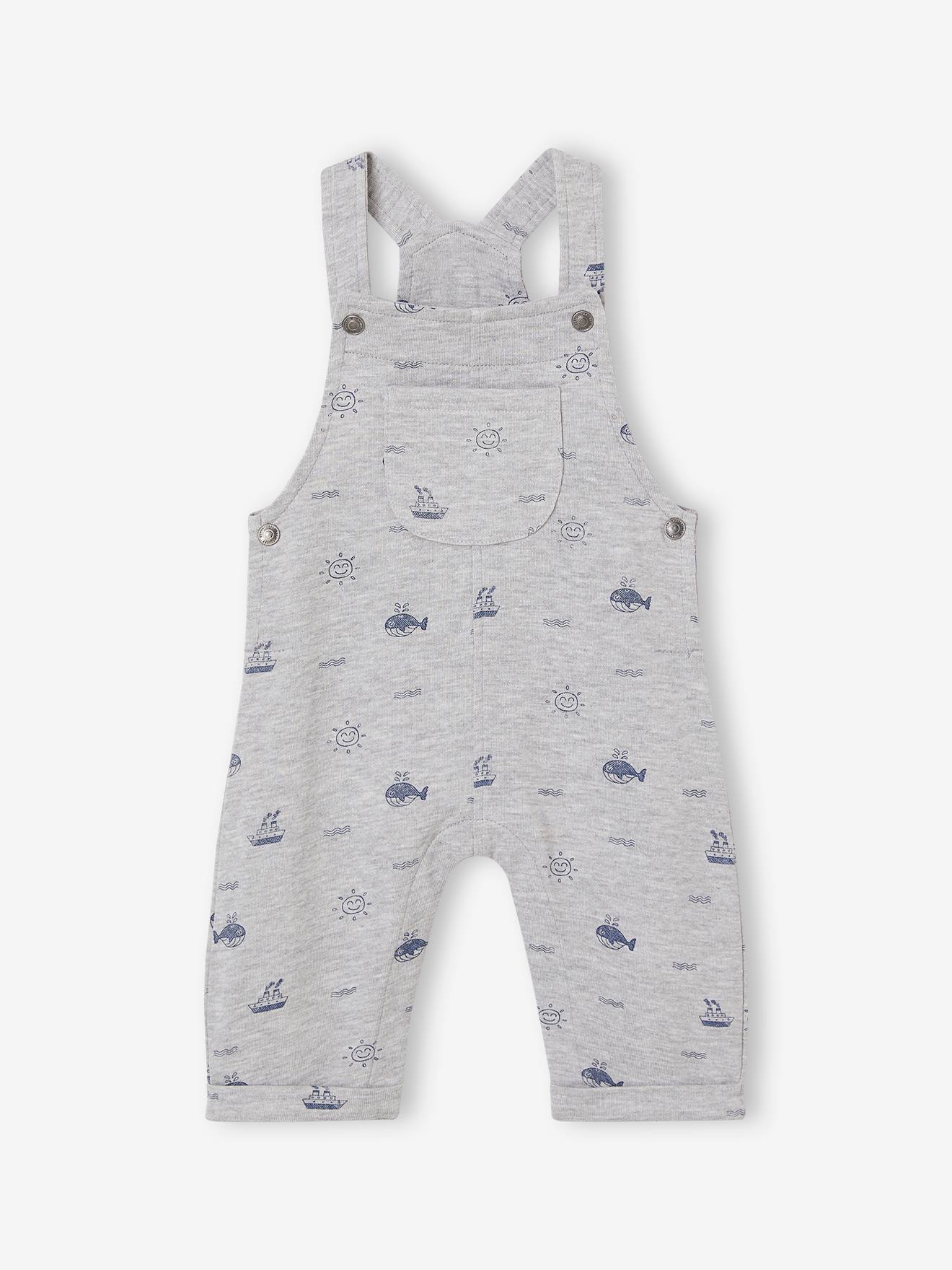 Salopette en molleton motifs marins bébé gris chiné