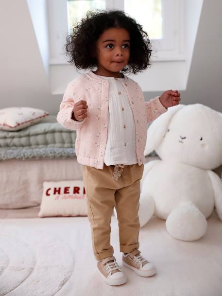 Pantalon paperbag bébé avec ceinture cappuccino+lichen+vieux rose 1 - vertbaudet enfant 