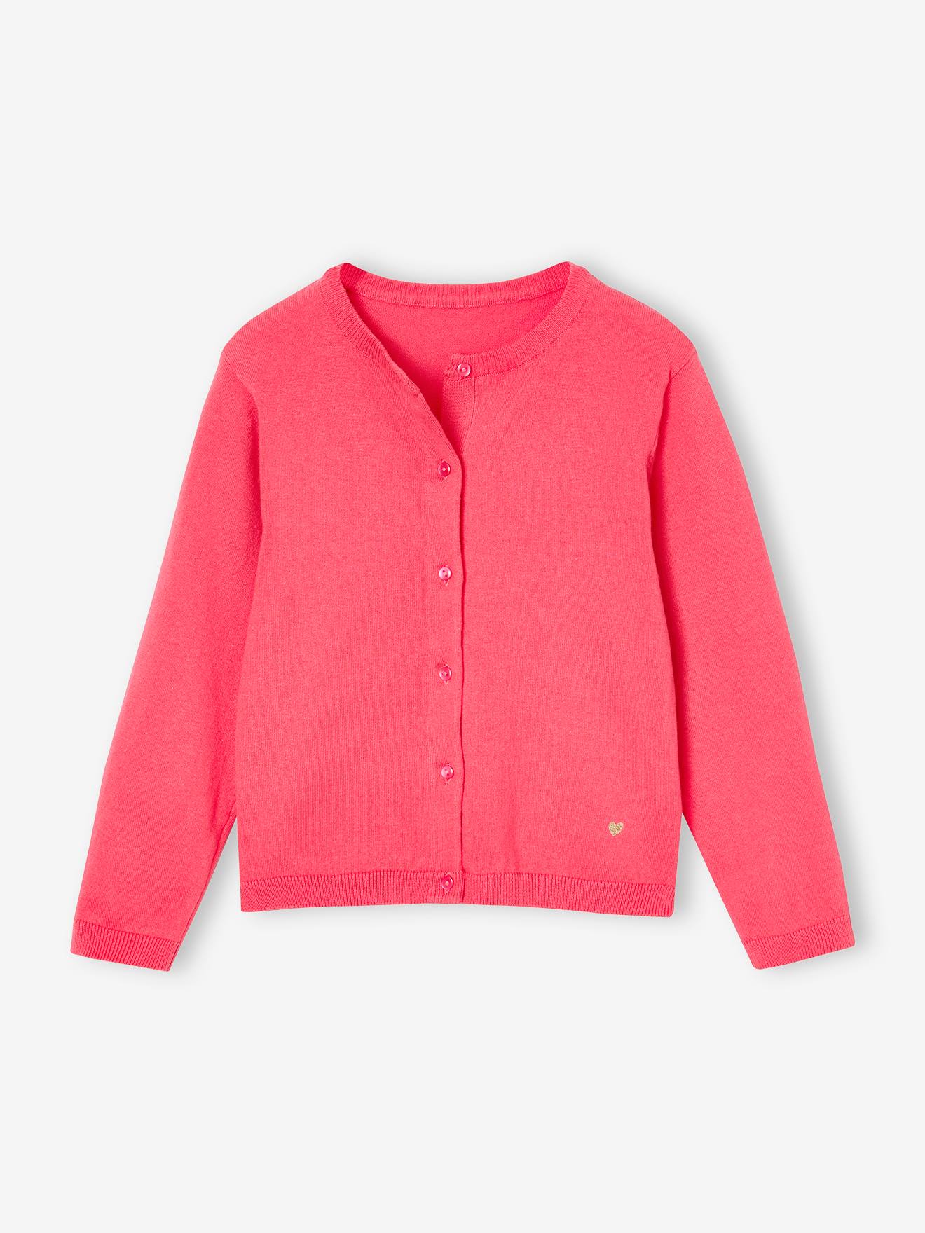 Gilet fille en maille fine rose