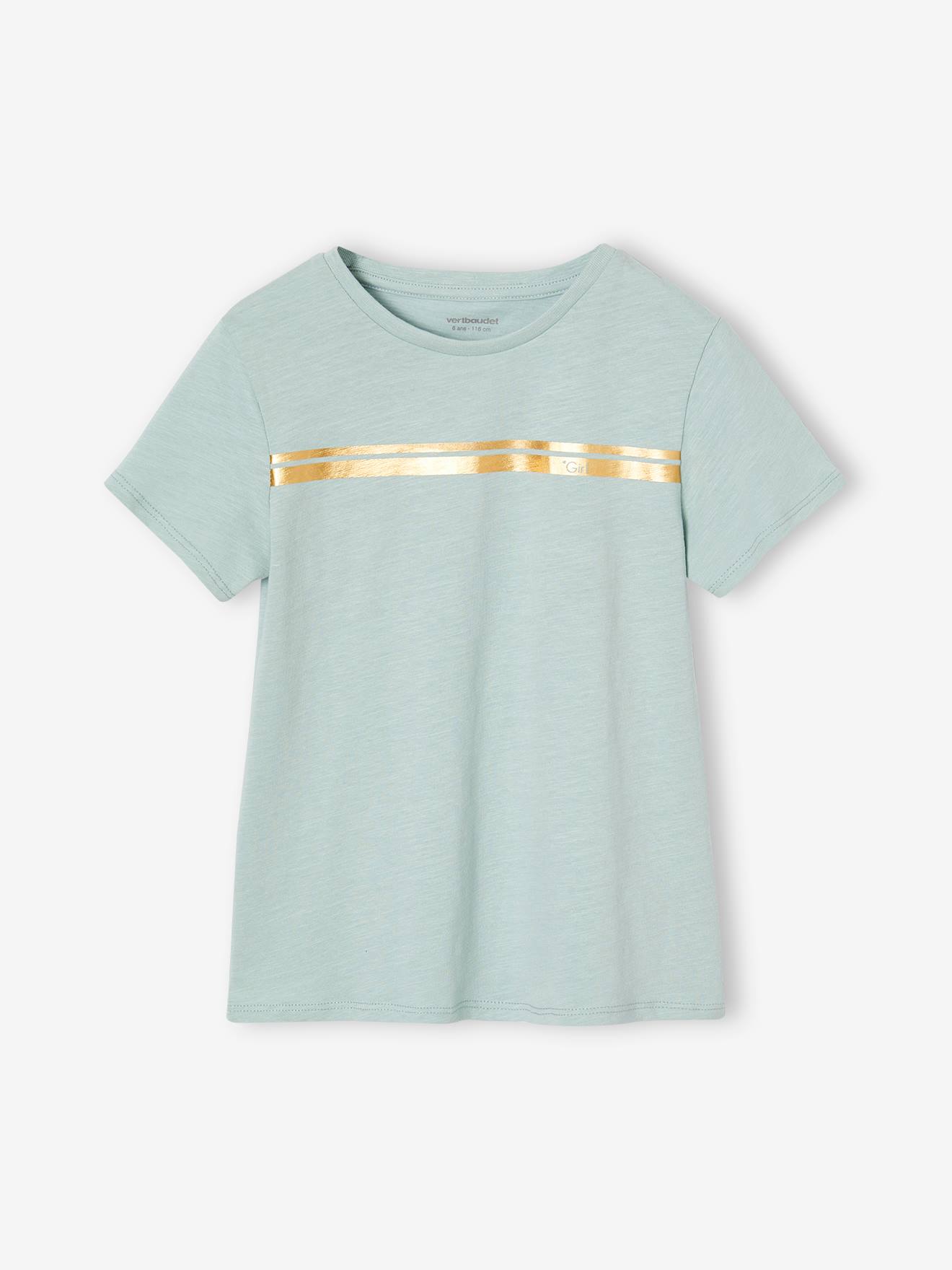 T-shirt de sport Basics fille rayures irisées placées vert d'eau