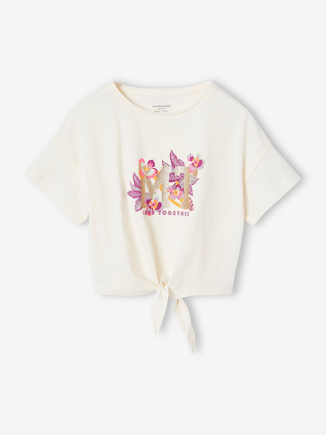 Tee-shirt court noeud fantaisie sport fille écru