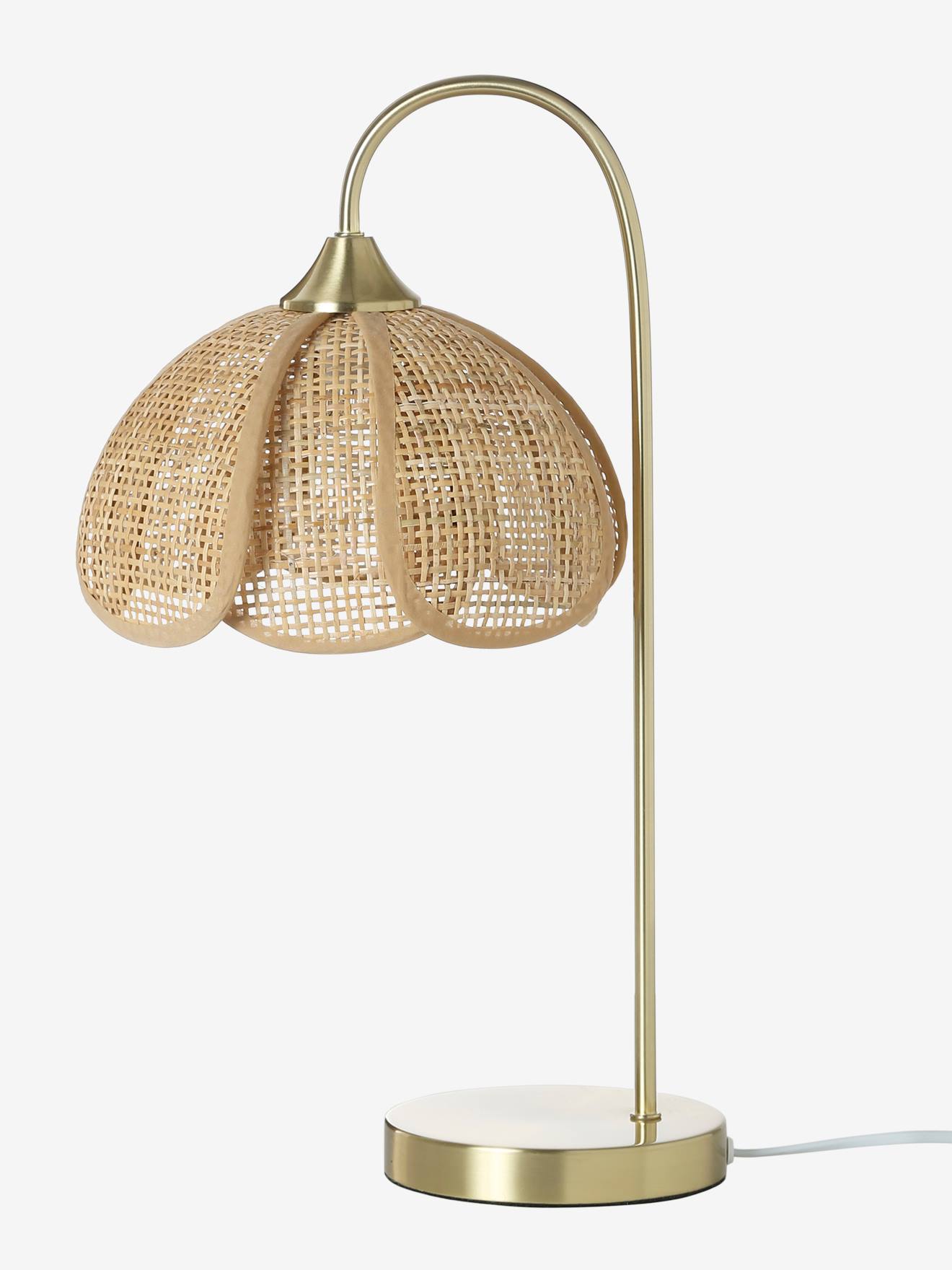 Lampe à poser fleur en rotin et pied en laiton or (Vertbaudet) - Image 1