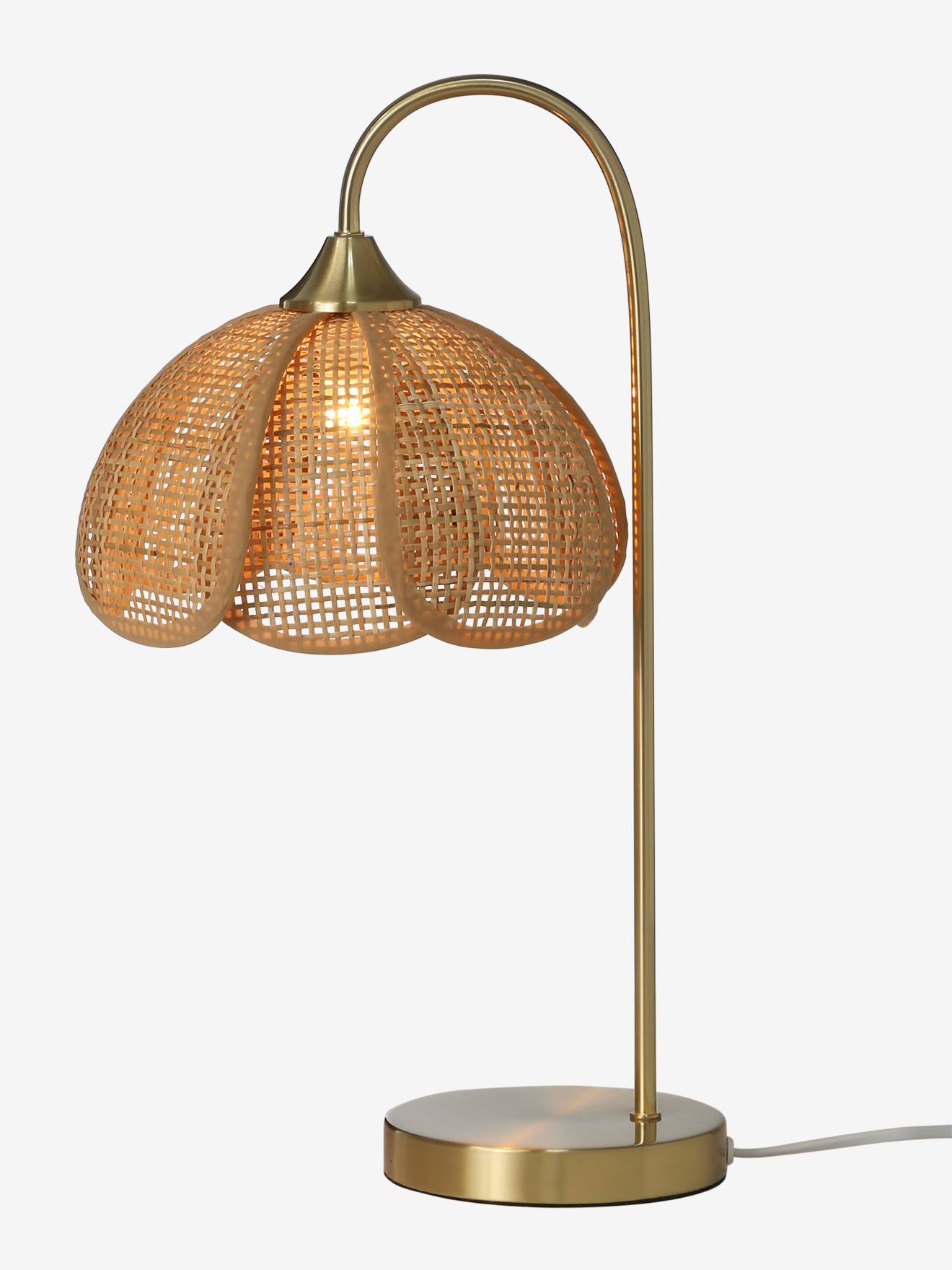 Lampe à poser fleur en rotin et pied en laiton or (Vertbaudet) - Image 2