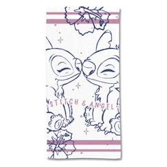 -DISNEY - Serviette De Plage Stitch et Angel Disney 70x140 cm - Polycoton - 300 GSM - Blanc