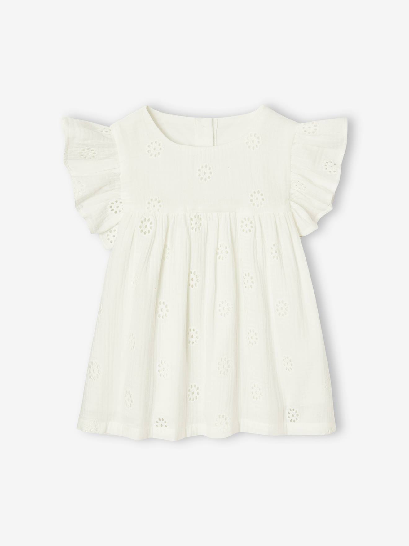 Blouse en gaze de coton brodée fille blanc