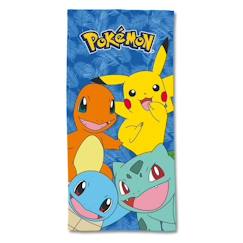 -POKEMON - Serviette De Plage Pokémon Pikachu Salamèche Bulbizarre Carapuce 70x140 cm - 100% Microfibre - 250 GSM - Bleu