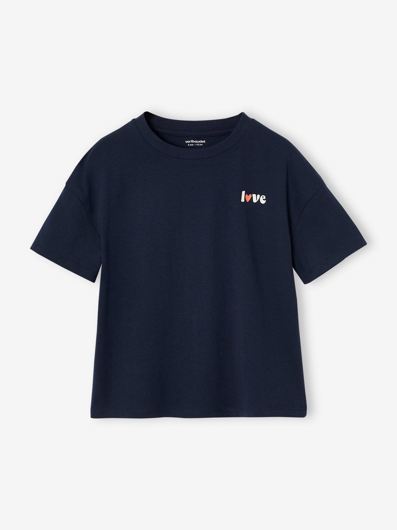 Tee-shirt uni fille manches courtes marine
