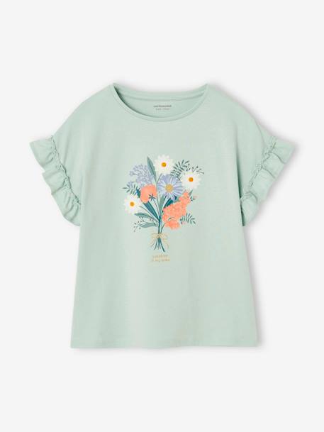 Fille-T-shirt, sous-pull-T-shirt-T-shirt à motif irisé fille manches courtes volantées