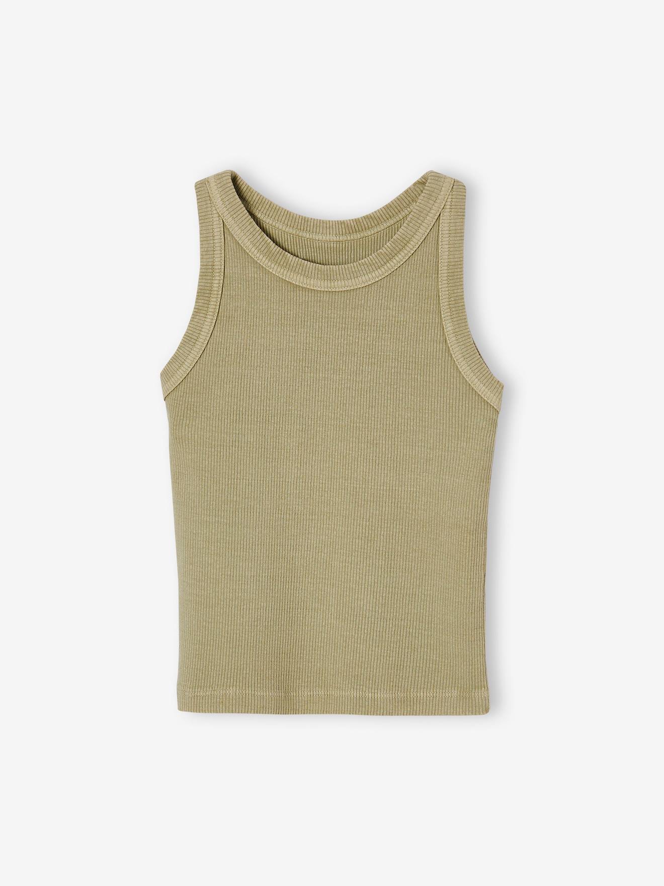 Débardeur en côtes fille vert sauge