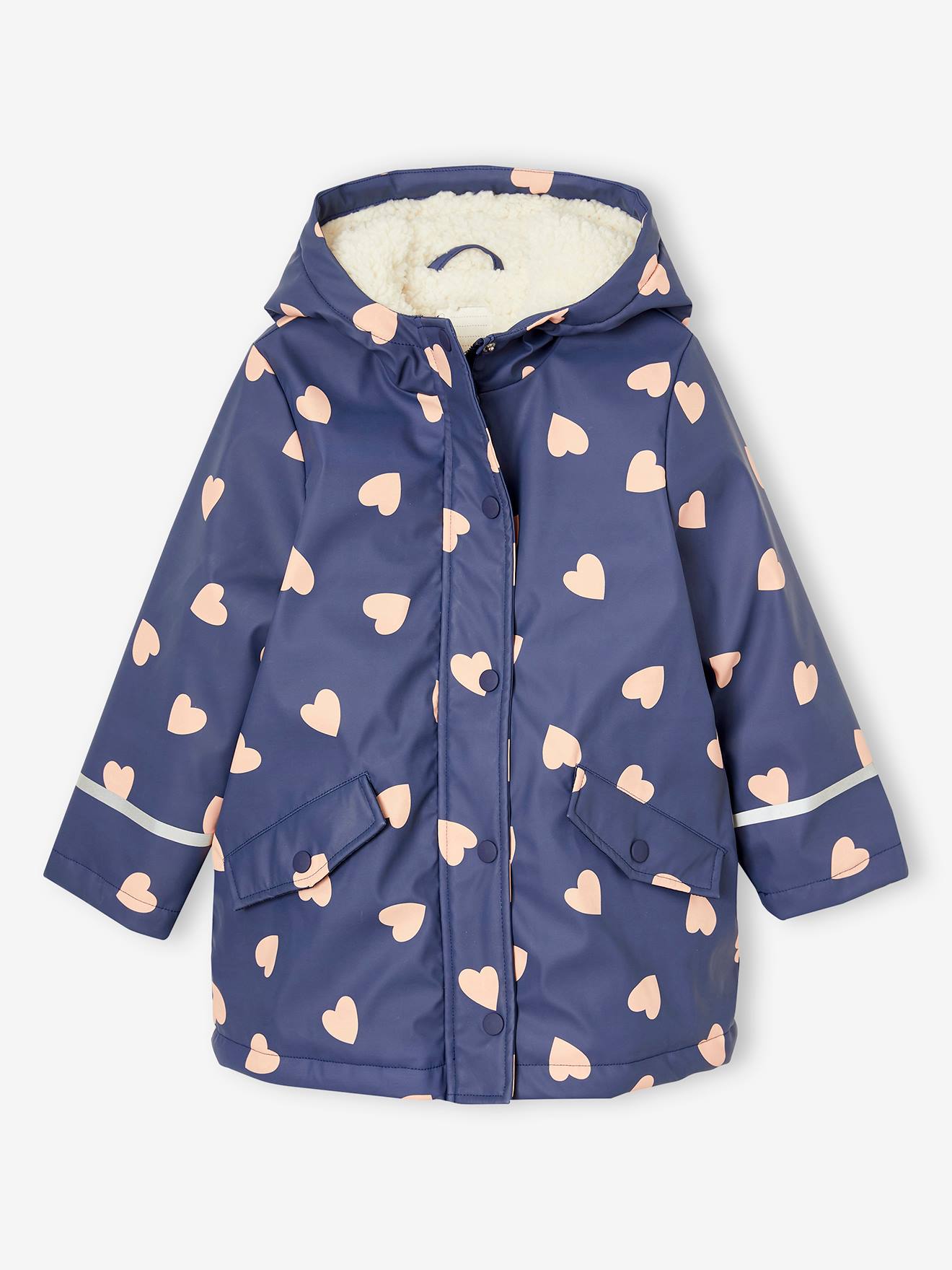 Ciré à capuche doublé sherpa fille indigo