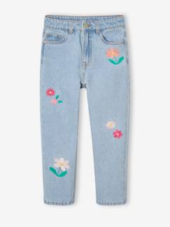 -Jean Mom brodé fleurs fille