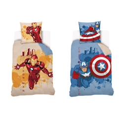 -MARVEL - Housse de couette réversible Captain America et Iron Man 140x200 cm - 100% Coton - Bleu et Jaune