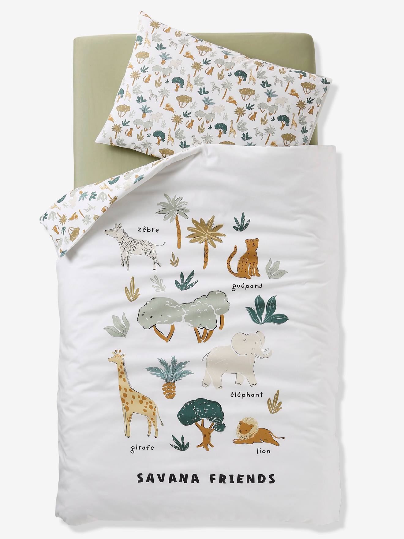 Parure housse de couette + taie d'oreiller bébé SAVANA multicolore