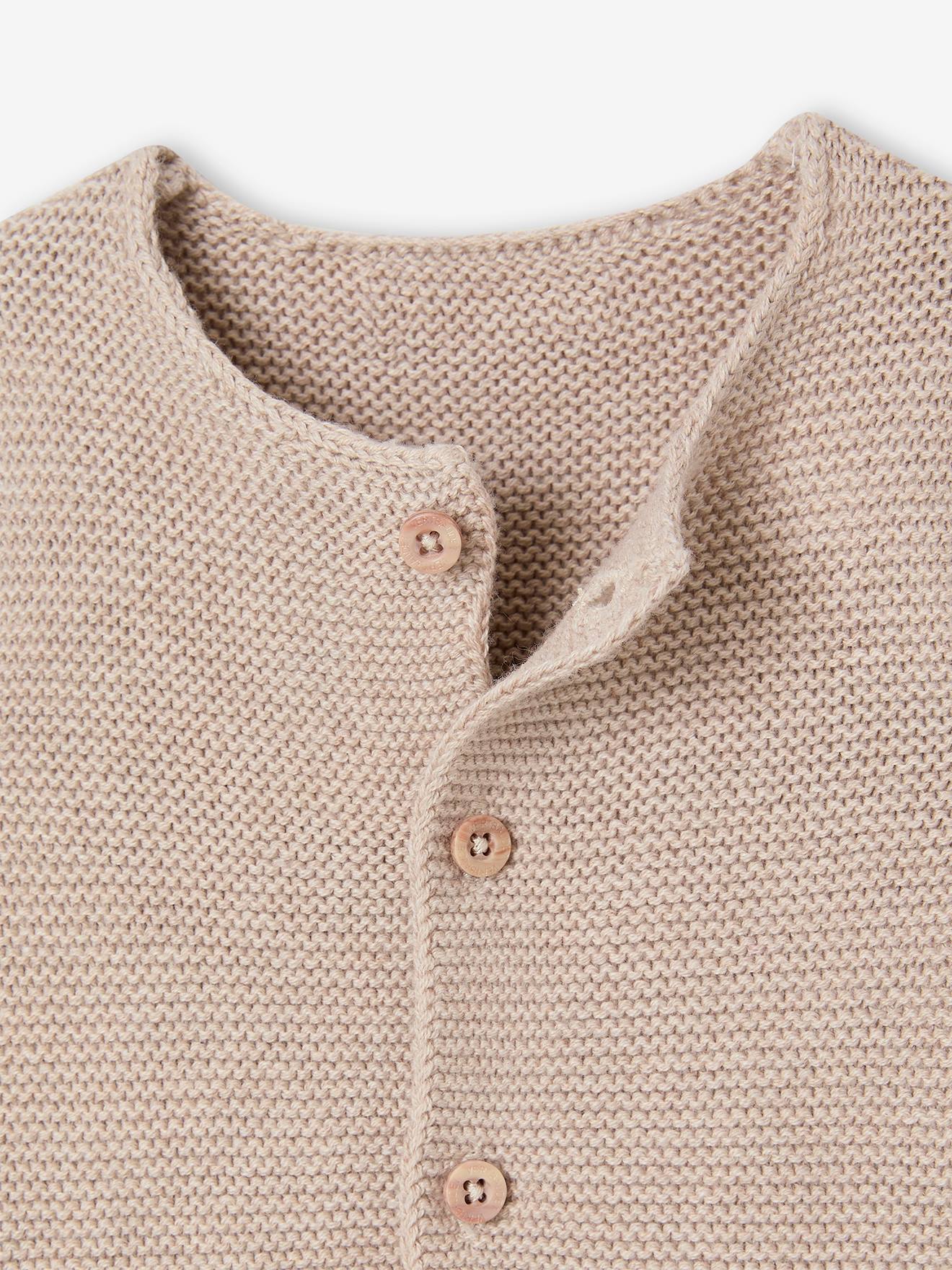 Gilet bébé naissance maille point mousse beige chiné (Vertbaudet) - Image 2
