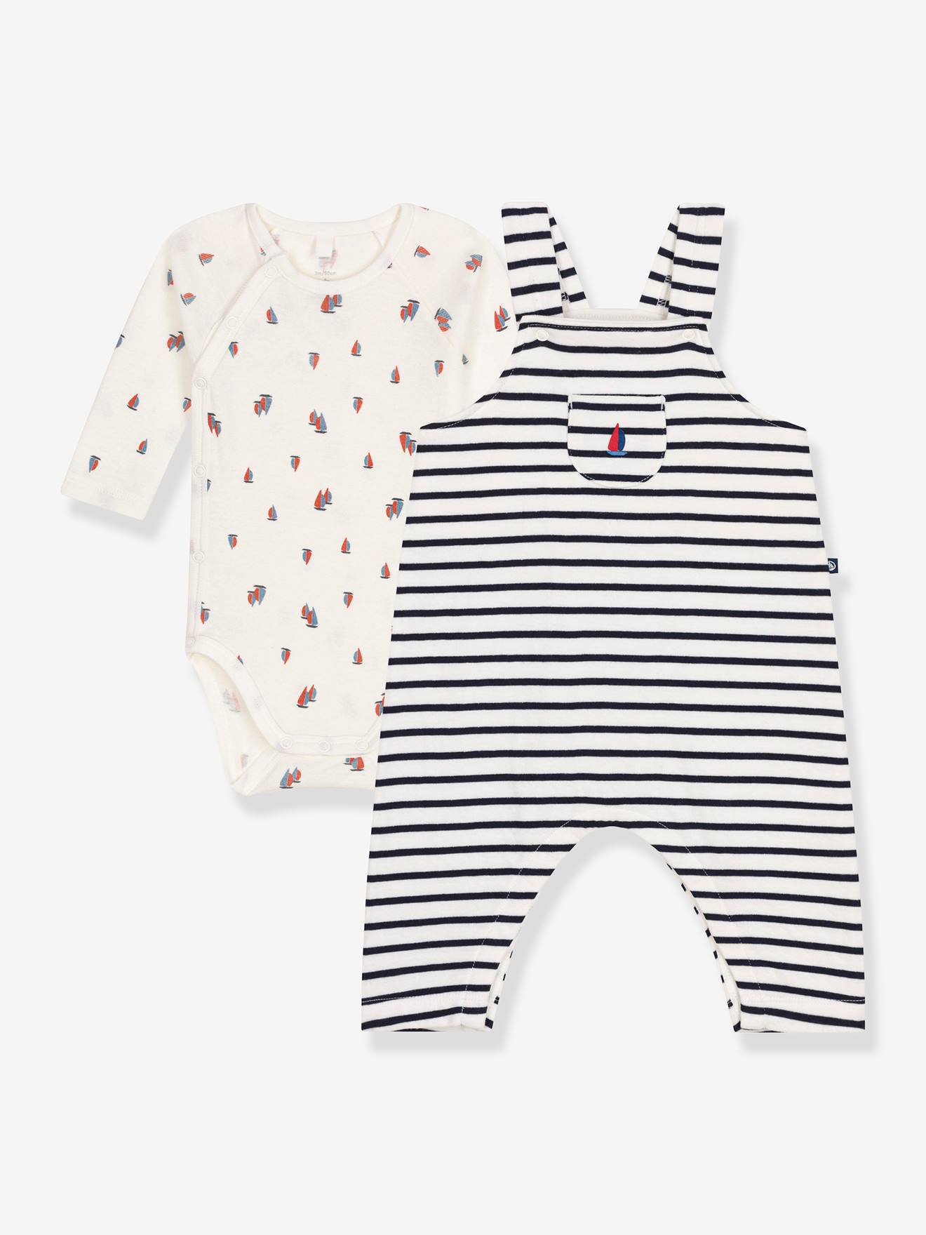 Ensemble salopette et body bébé PETIT BATEAU marine