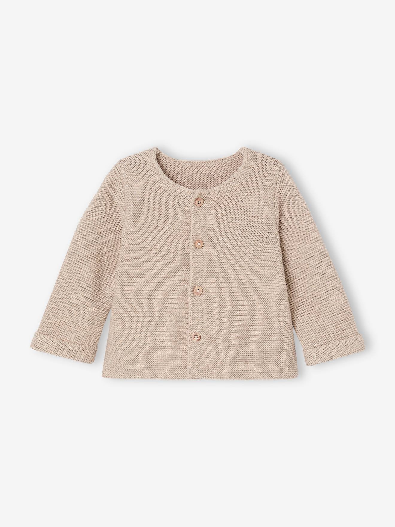 Gilet bébé naissance maille point mousse beige chiné