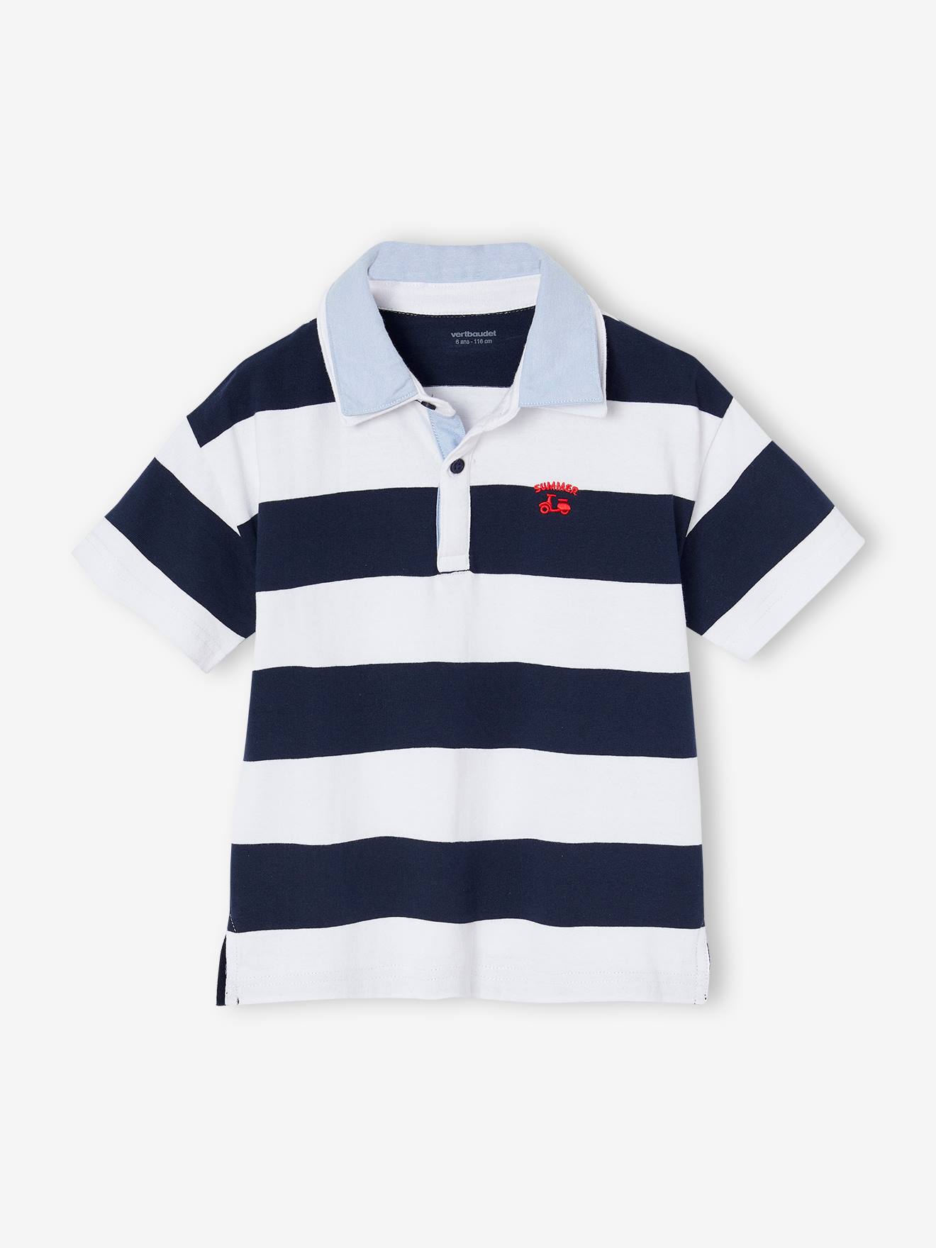 Polo rayé double col rayé bleu