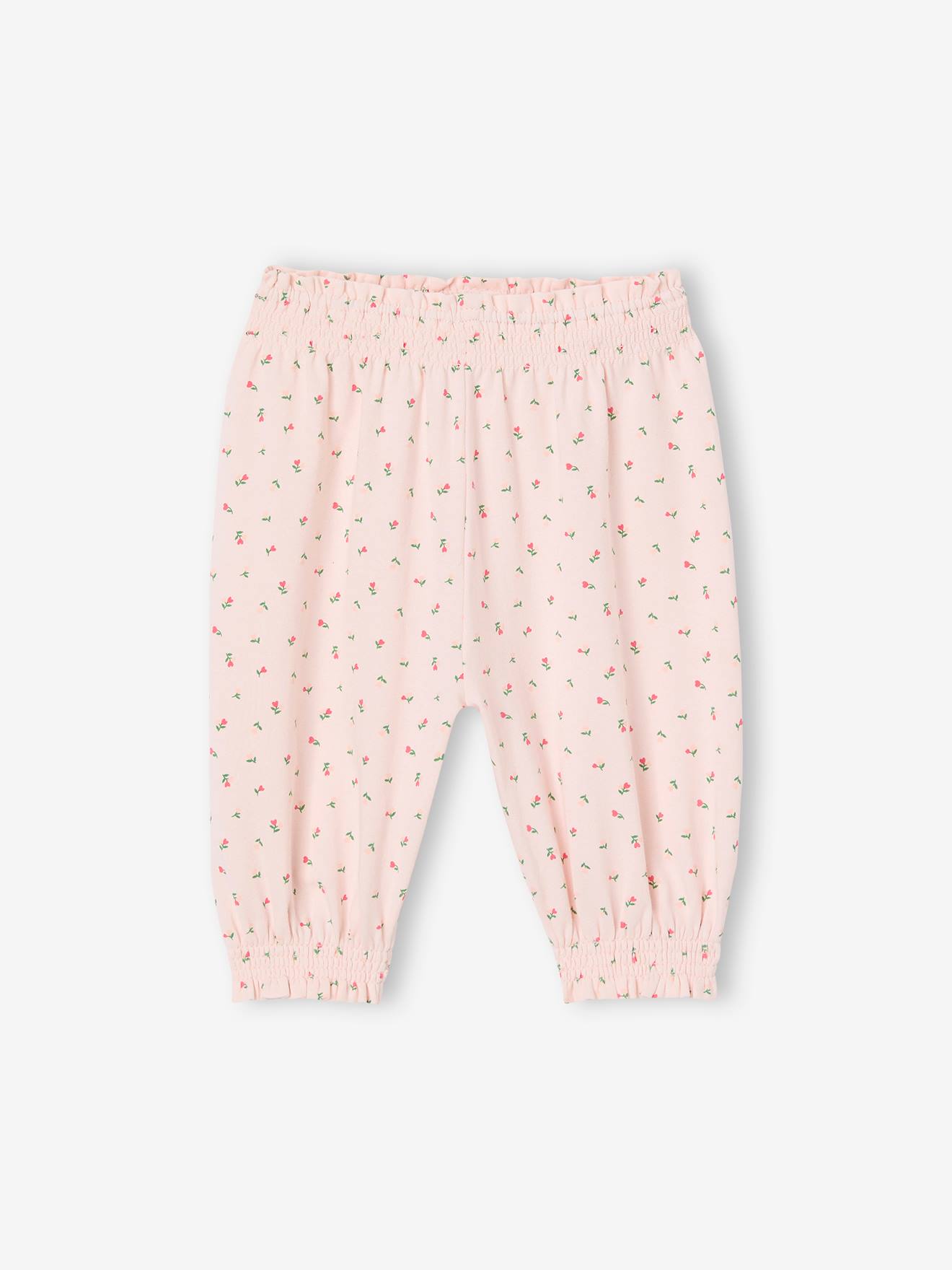 Pantalon naissance imprimé de petites fleurs rose pâle
