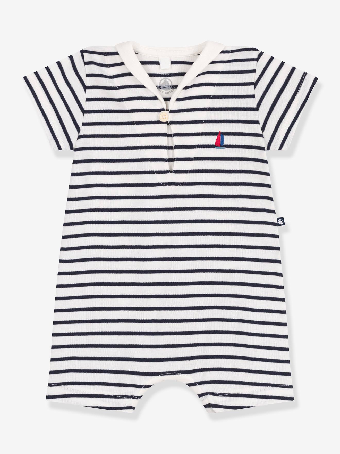 Combicourte bébé à col vareuse en coton rayé marine