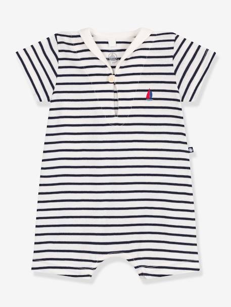 Bébé-Salopette, combinaison-Combicourte bébé à col vareuse PETIT BATEAU en coton rayé