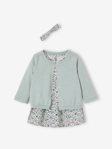 Bébé-Ensemble 3 pièce robe + cardigan + bandeau bébé fille