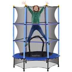 Jouet-Trampoline Enfant HOMCOM Ø 1,40 × 1,90H m Filet de sécurité Porte zipée Couvre-Ressorts 6 poteaux rembourrés Inclus Bleu