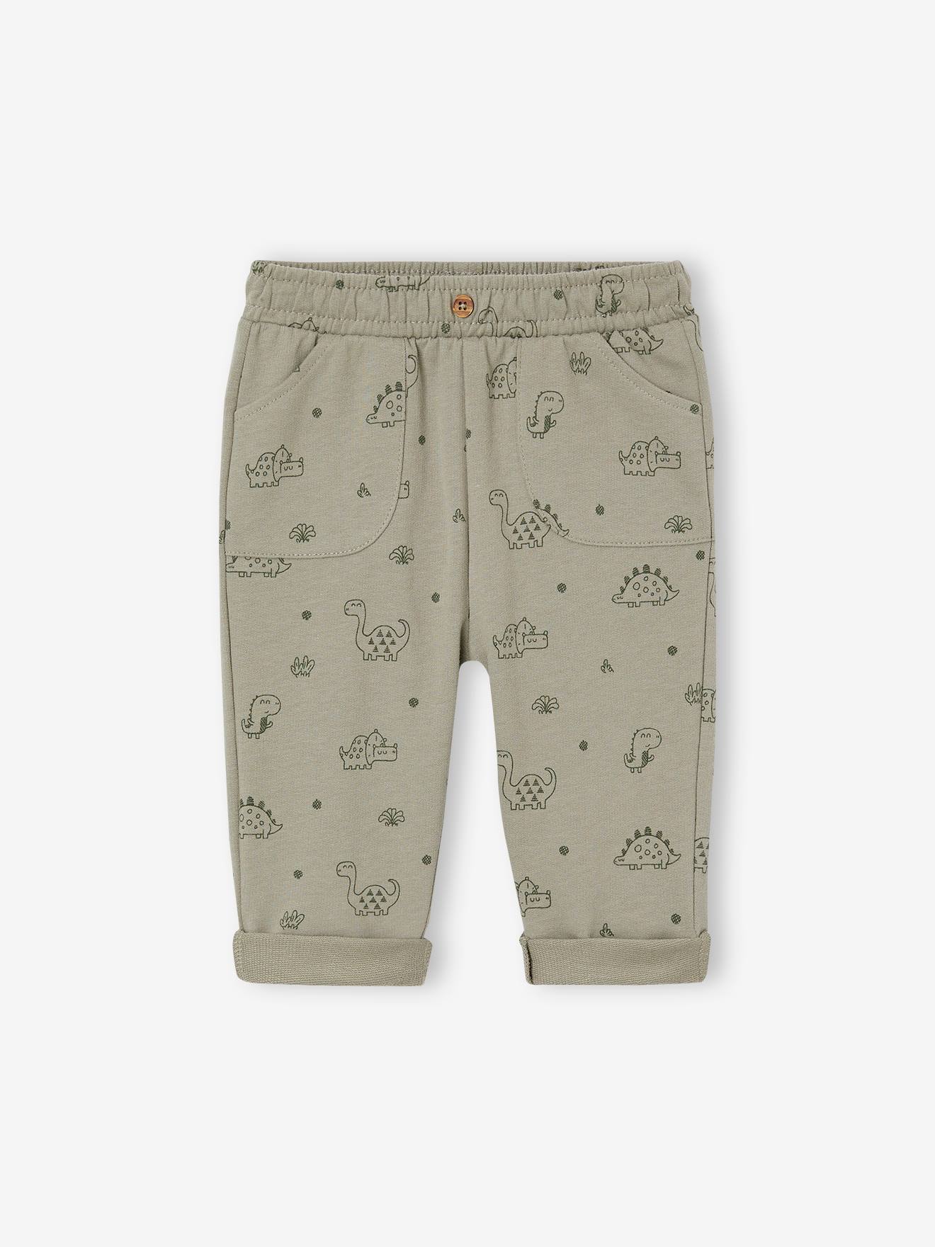 Pantalon bébé molleton imprimé vert sauge