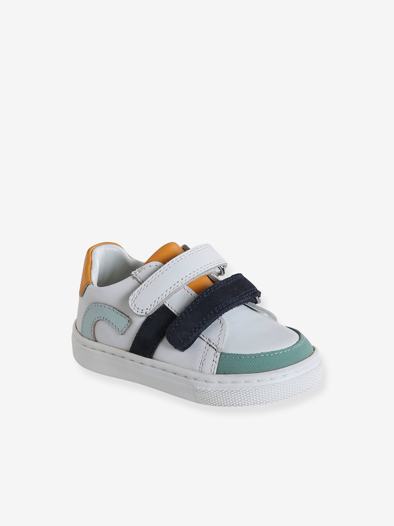 Baskets en cuir scratchées bébé lot blanc