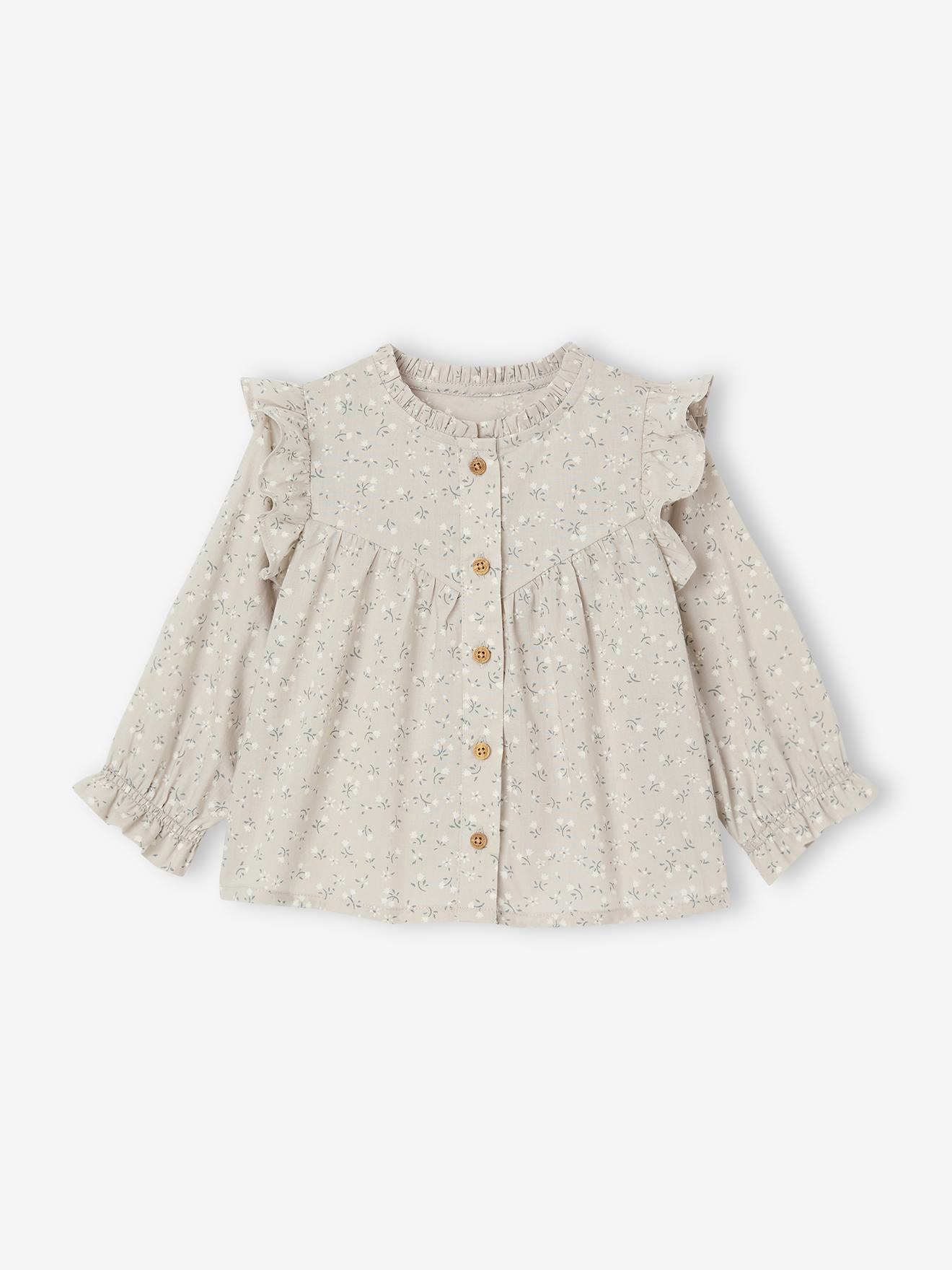 Blouse à volants bébé vert de gris