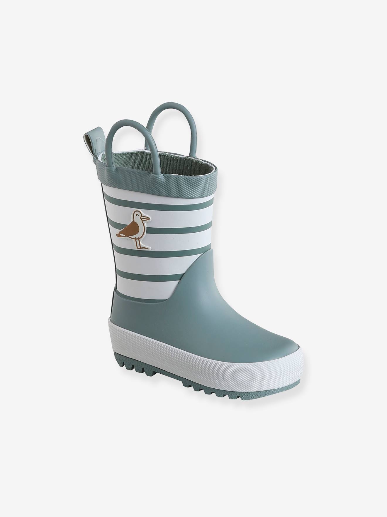 Bottes de pluie rayées bébé vert sauge