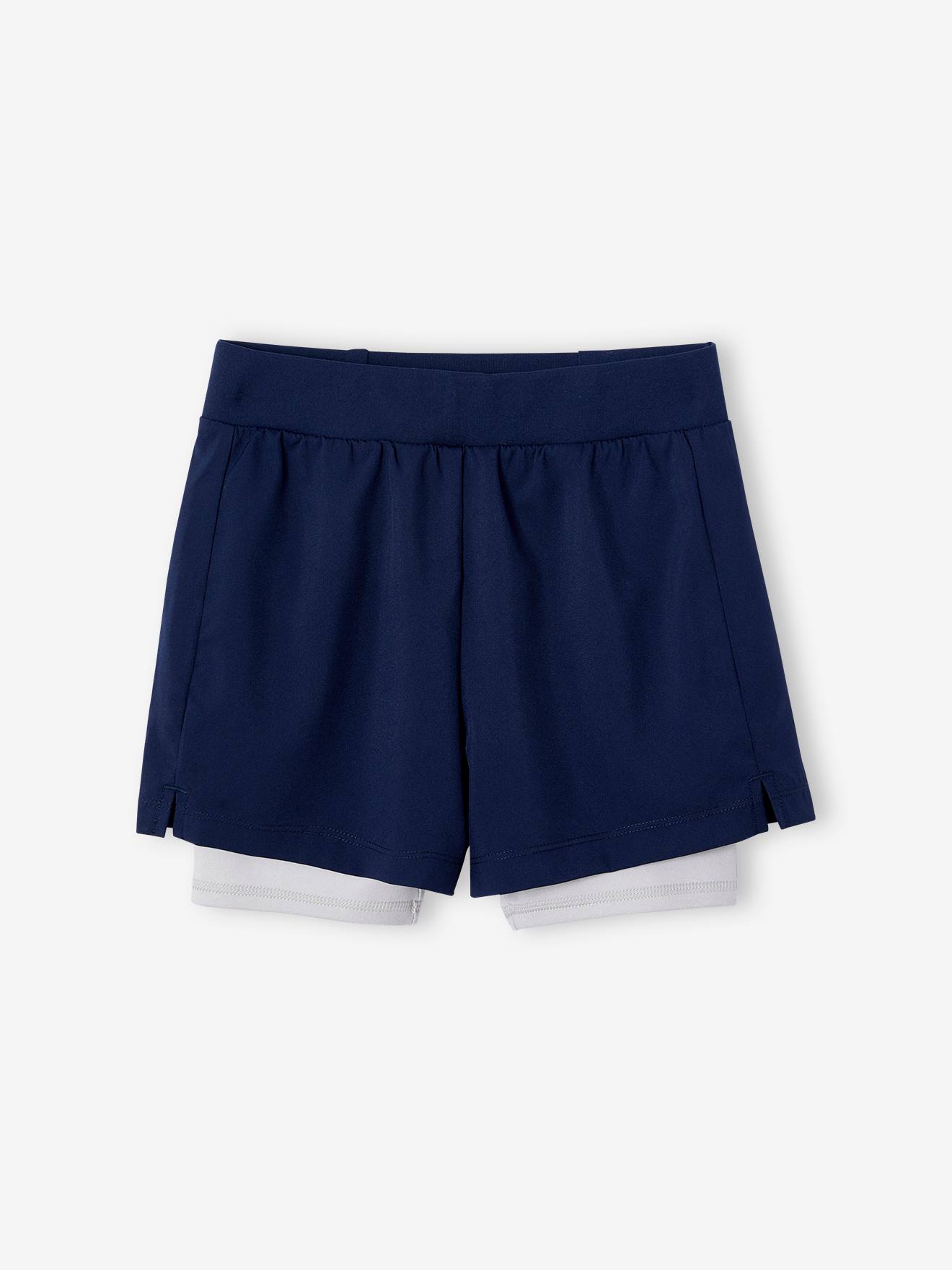 Short sport 2 en 1 fille matière technique marine
