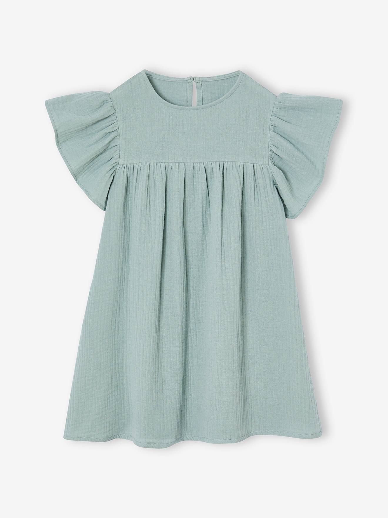 Robe en gaze de coton fille vert sauge