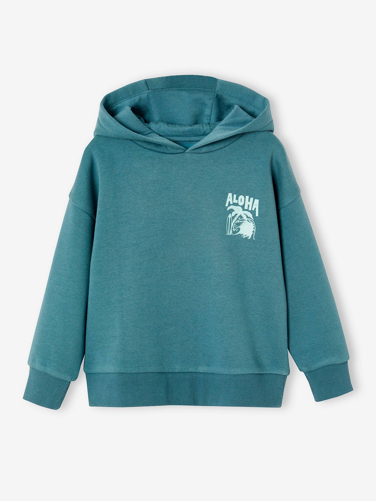 Sweat à capuche motif poitrine garçon bleu pétrole