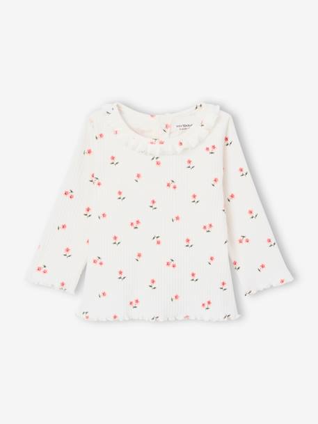 T-shirt bébé en maille côtelée manches longues bleu ciel+rose pâle 6 - vertbaudet enfant 