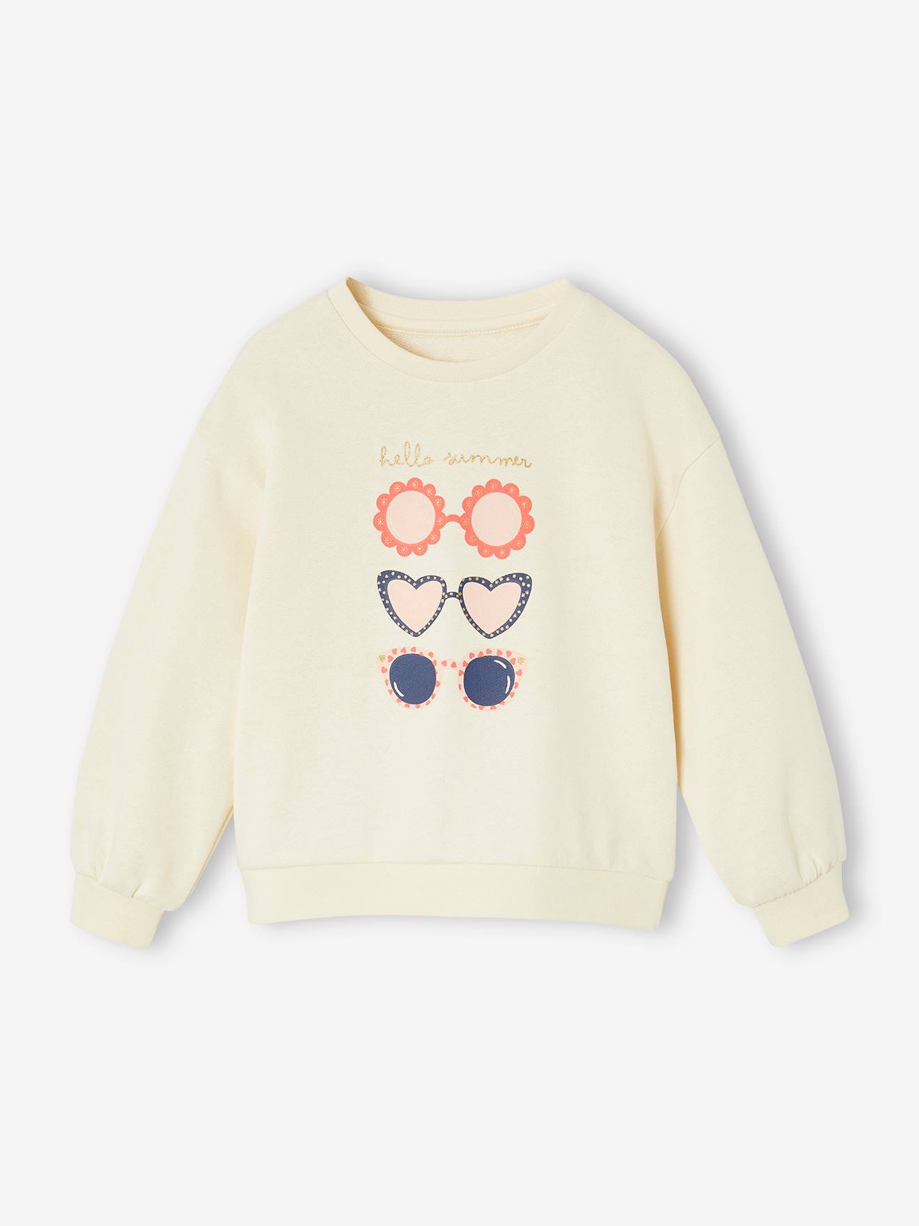 Sweat motif placé fille écru