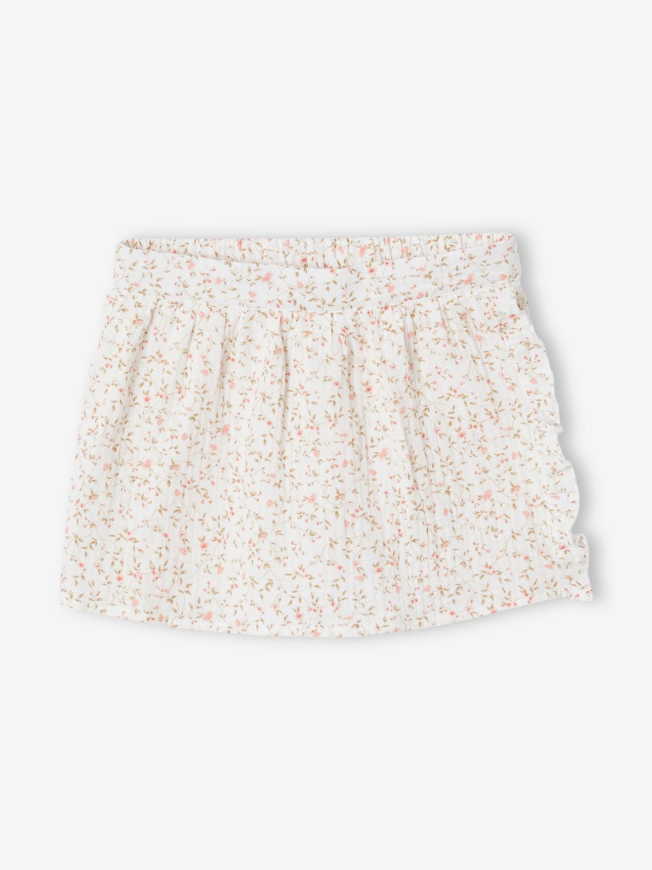 Jupe-short à fleurs cérémonie fille rose imprimé