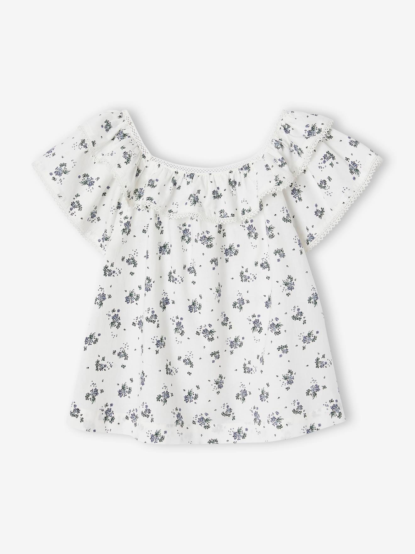 Blouse Imprimée fleurs fille blanc